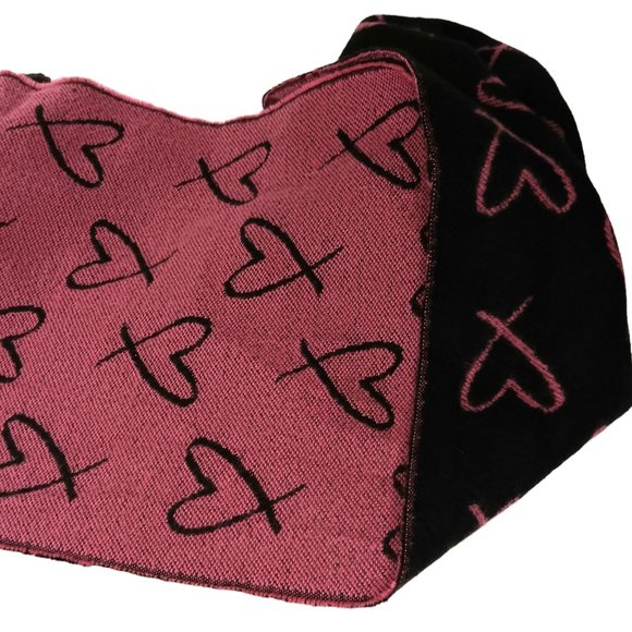 Victoria's Secret Scarf Black Pink Hearts Fringe Reversible - Picture 6 of 8